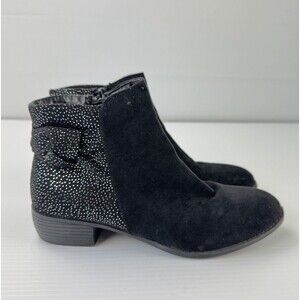 L&D Black Ankle Boots Size 5 Bow Glitter Dot Accent Side Zip Low Heel Shoes